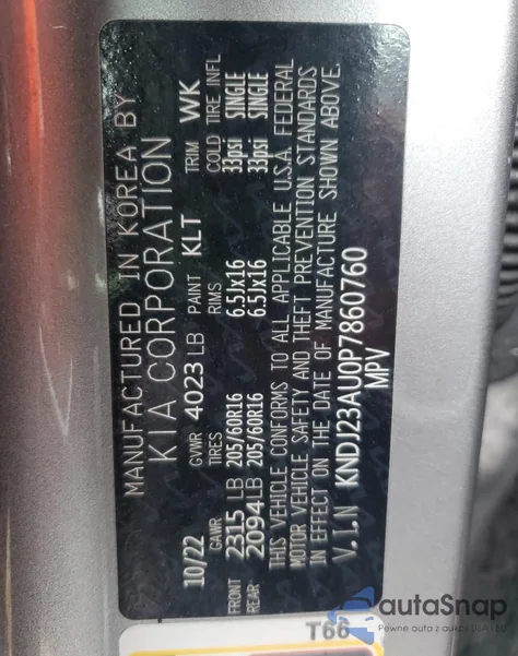 2023 Kia Soul Lx z USA, uszkodzony, nr VIN KNDJ23AU0P7860760